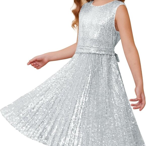 Girls Sequin Dress Sleeveless Prom Party Formal Graduations Fancy Tween Girls Dr - Picture 1 of 9
